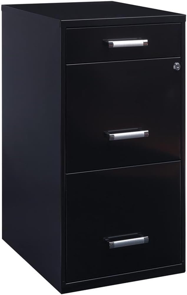 Scranton & Co 3-Drawer Metal Filing Cabinet, 27.32" H x 14.25" W x 18.00" D, Pearl White Finish, Locking Storage with Letter-Size File Drawers, Non-Porous Painted Steel for Home or Office