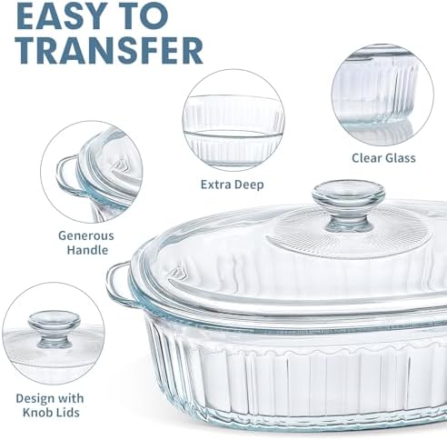 M MCIRCO 4-Piece Glass Casserole Baking Dish, Set of 2 Casseroles With Glass Lids, 1.9 Qt and 3 Qt | Baking Pans for Lasagna