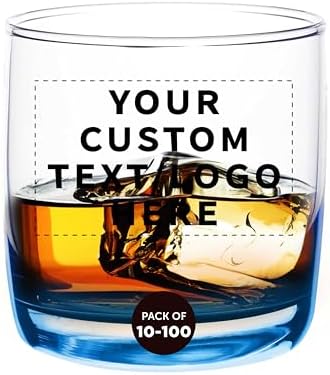 DISCOUNT PROMOS Custom Whiskey Glasses 10 oz Set of 10/50/100, Personalized Bulk Pack - Heavy Base Old Fashioned Glass, Perfect for Scotch, Bourbon