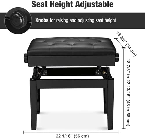 AW Adjustable Piano Bench with Storage Brown Wooden Keyboard Stool Seat | Leather Cushion Paino Chair for Piano Shop Music School Studio Capacity 400lbs