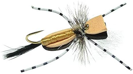 The Fly Fishing Place Hippie Stomper Black Tan Foam Body Trout Bass Dry Fly Fishing Flies - Set of 4 Hook Size 10