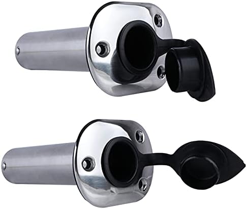 Hoffen 2Pcs Boat Stainless Steel Fishing Rod Holder Flush Mount 15/30/90 Degree with PVC Cap,Inner Tube and Gasket