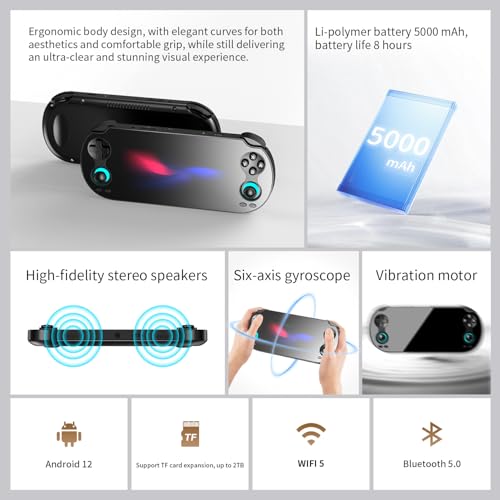 RG Vita Retro Handheld Game Console, Android 12 Portable Gaming Console with 5.46" IPS Touch Screen, No Game, Multi-Emulator, Wireless Screen Mirroring, Ideal for Home & Outdoor Entertainment (Black)