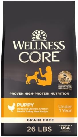 Wellness CORE Puppy Dry Dog Food, Grain Free Kibble, Natural, High Protein, Chicken and Turkey Recipe, 4 lb Bag