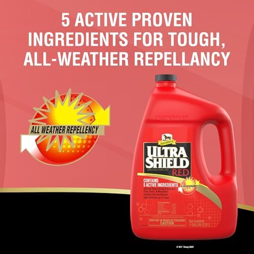 Absorbine UltraShield Red Insecticide & Repellent, 128 fl oz Gallon | Use on Horses & Premise, All-Weather up to 7 Days, Repels & Kills Multiple Species Including Flies, Mosquitoes & Gnats