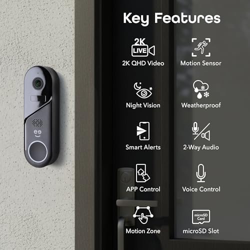 Geeni Halo 3MP Smart Video Doorbell Camera, Battery Powered or Hardwired | Includes plug-in chime, 2K HD video, 2-way audio, night vision