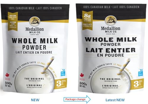 Medallion Brand Whole Milk Powder 500g 2 Pack - Dried Milk from Canada, Free of Antibiotics, No rbST or rBGH