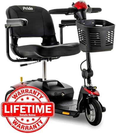 Pride Mobility Go Go Elite Traveller 3-wheel Scooter - Travel Mobility for Adults, 12 Ah Battery, 300 Lbs Weight Capacity, Red, Seat Dimensions - 17" W x 17" D - SC40E