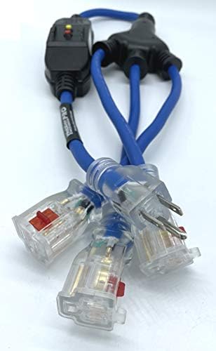 Webber Pro-Series Safety Extension Cable NEMA 5-15P Plug to in-Line GFCI with Illuminated “Triton” Locking Triple Receptacles 2.5'. Webber