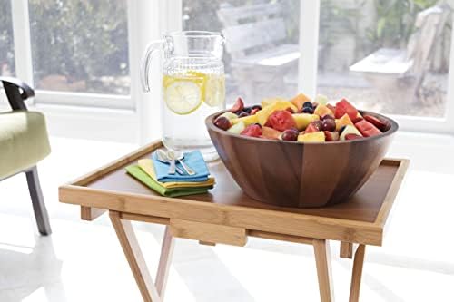Lipper International Bamboo Wood Lipped Folding Snack Table Trays for Kitchen, Home, Office and Playroom, Set of 2