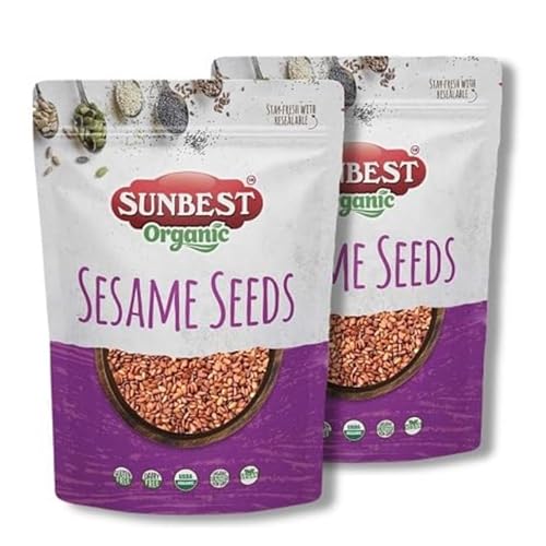 Sunbest Natural Organic Brown Sesame Seeds 32 oz.(2 lb) - USDA Organic, Non-GMO, Vegan, Gluten-free, Kosher - Fresh & Nutrient-Rich Snack, Topping, Baking - 2-Pack 16 oz
