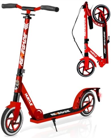 Hurtle Renegade Kick Scooter for Kids, Teenagers & Adults - 2-Wheel Folding Scooter with Adjustable T-Bar Handlebar - Alloy Anti-Slip Deck
