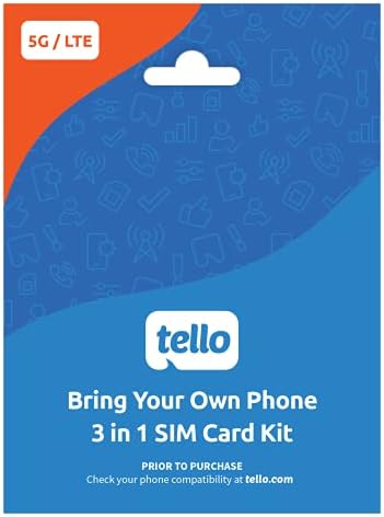 Tello Mobile - US Prepaid SIM Card (3 in 1) | Bring Your Own Phone Kit | Phone Plans Starting at $5/mo up to $25/mo | Nation-Wide 4G LTE/5G Coverage