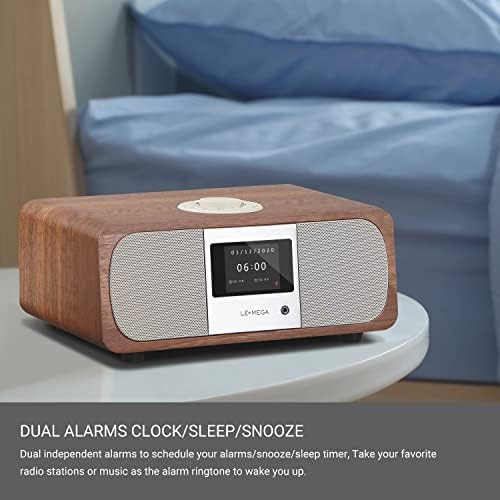 LEMEGA M3+ Internet Radio, Podcasts,Spotify, Bluetooth, FM Stereo, Walnut | Full colour display, 40 presets, remote control, acoustic wooden cabinet, headphone jack, USB, AUX-in, dual alarms clock
