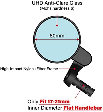 2022 New Bar End Bike Mirror, 80mm Crystal UHD Automotive Grade Glass Lens E-Bike Mirrors, Scratch Resistant, Safe Rearview Mirrors