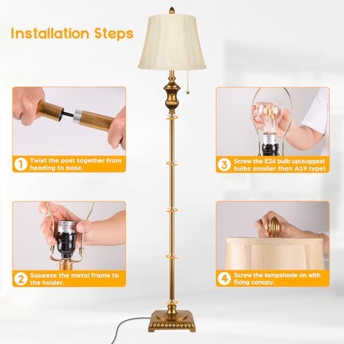 TOBUSA Traditional Floor Lamp, Standing Lamp with Bronze Fabric Shade