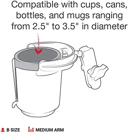 RAM MOUNTS Level Cup Self-Leveling Drink Holder with Medium B Size Arm | Holds drinks up to 16 oz, compatible with RAM Mounts B Size 1" components