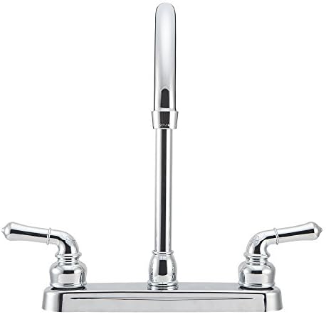 Dura Faucet DF-PK330HC-SN RV J-Spout Kitchen Sink Faucet (Satin Nickel) | Tall spout clears big pots; dual levers fine-tune water flow. Brushed Satin Nickel.