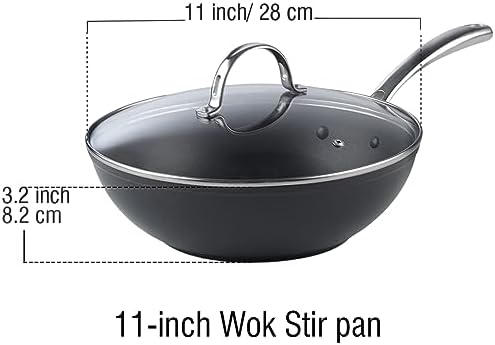 Cooks Standard Classic 11-Inch Hard Anodized Nonstick Wok Stir Fry Pan | 3-Qt Deep Frying Pan with Vented Glass Lid, Stay-cool Handle