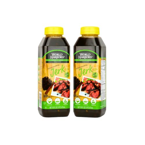 World Harbors Jamaican Jerk Sauce Sweet & Spicy Marinade for Jamaican Jerky Seasoning Chicken, Sirloin, Shrimp Jerk Seasoning Jamaican Style - Flavors for Dipping, Glazing 16 oz (Pack of 2)