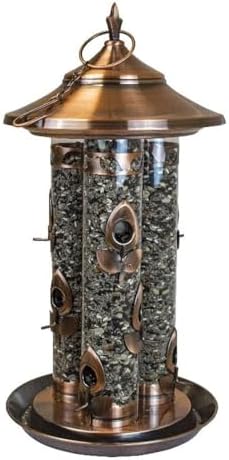 Triple Tube Deluxe Bird Feeder, Metal and Plastic Construction, Warm Copper Finish, 9 Feeding Ports with Perches, Hanging Cable System