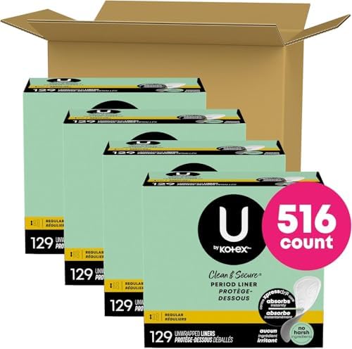 U by Kotex Clean & Secure Daily Liners, Regular, 129 Count - 4 Pack (516 Total