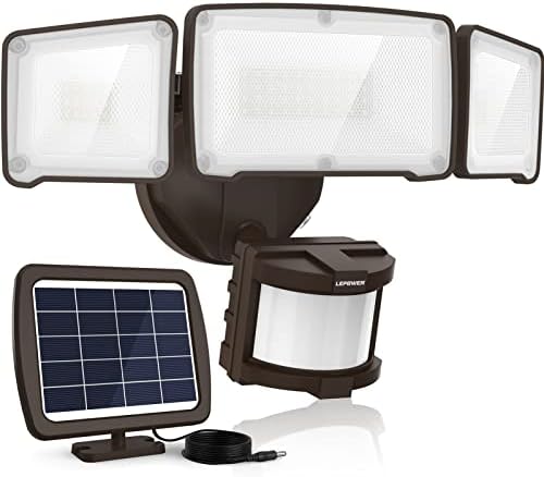 LEPOWER Solar LED Security Lights, PIR Motion Sensor Outdoor, 1600LM, Yard | 5500K Daylight, 72FT180° Motion Sensor Flood Light, 3 Adjustable Head, Easy Install, IP65 Waterproof for Porch, Patio, Garage