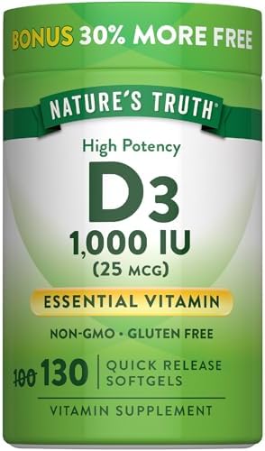 Nature's Truth Vitamin D3 1000 IU Softgels | High Potency Formula | 25 mcg
