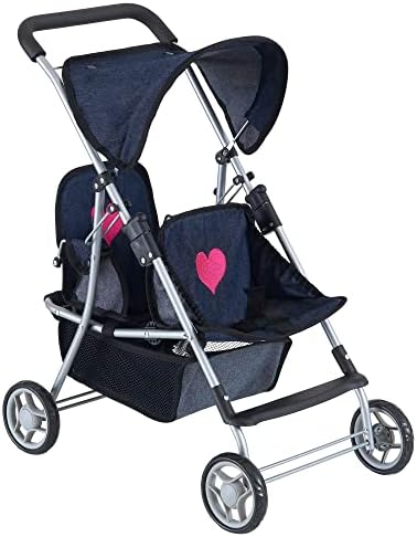 My First Doll Twin Stroller - Cutest Heart Design Doll Twins Stroller - Great Toy Gift for Girls