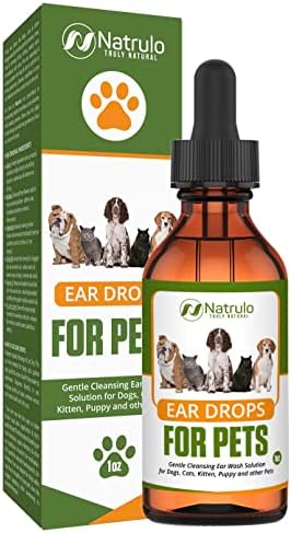 Natural Ear Cleaner for Dogs, Cats, Kitten, Puppy – Gentle Cleansing Ear Wash Solution Mite Infection & Yeast Treatment for Pets – Drying