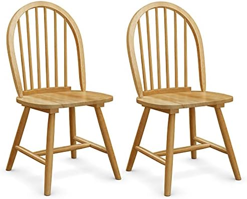 GIANTEX Wood Dining Chairs Set of 4, Windsor Chairs with Solid Wood Legs, High Spindle Back, H-Shaped Crossbars