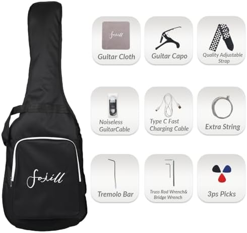 Fojill HSS Pickup 39 Inch Full Size Electric Guitar Kit Set Beginner Starter Combo Package Bundle 10W Battery Power Bluetooth Amplifier Amp Bag, Picks