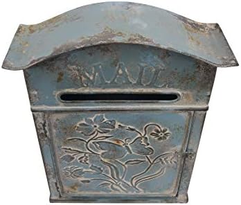 Creative Co-Op Distressed Blue Embossed Tin Mail Box