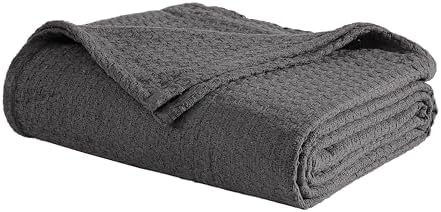 Grand Hotel Lightweight Full/Queen Blanket, 100% Cotton, Pearl Blue | All-natural yarn-dyed mercerized cotton is exceptionally durable, breathable and soft
