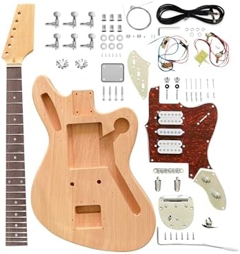 DIY Electric Guitar Kit Beginner Kit Right Handed Jazzmaster Style | 6 String, Mahogany Body, Mahogany Neck, Rosewood Fretboard, Chrome Hardware