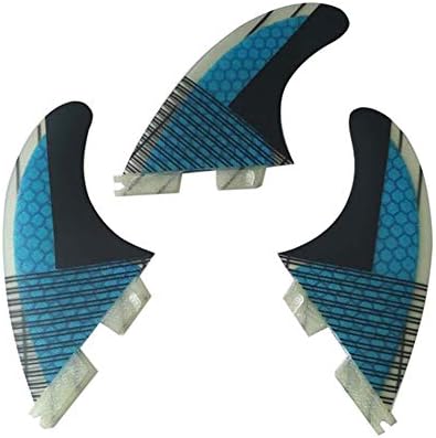 TOPWAYS Fiberglass+Honeycomb Surfboard Fin (3) Glass Flex Thruster Surf Fin Set (Double Tabs II Plug Style G5 Size) - Tri Fin Thruster Set Surfboard
