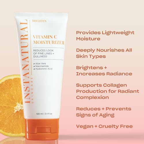 InstaNatural Vitamin C Moisturizer Face Cream, Brightens and Reduces the Look of Fine Lines and Wrinkles, Moisturizing Lotion for Dry Skin, with Hyaluronic Acid, 3.4 FL Oz | Face Cream with Hyaluronic Acid, Niacinamide, and Aloe Vera, Moisturizing Lotion…
