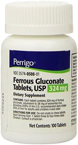 Ferrous Gluconate Tablets, 324mg, 100 Count