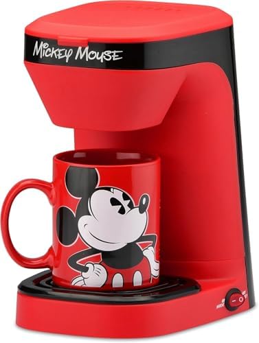 Disney Mickey Mouse 1-Cup Coffee Maker with 12 oz Mug by Select Brands - Kitchen Appliance for Drip Coffee - Home Appliance with Mickey Mouse Mug &