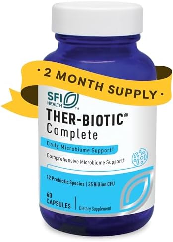 Klaire Labs SFI Health Ther-Biotic Complete, 60 Count | 12 Strain Probiotic Capsules for Digestive and Immune Support, 25 Billion CFU Gut Health Supplement, Hypoallergenic Formula