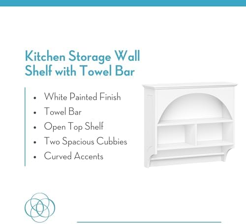 RiverRidge Kitchen Wall Shelf with Arch and Towel Bar, White | Wall-Mounted Pantry Spice Rack, 2 Shelves, Kitchen Storage Cabinet, Hand Towel Rack