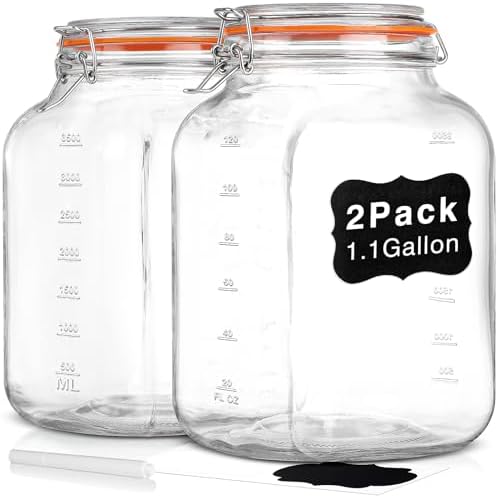 Qianfenie 1.1 Gallon Wide Mouth Airtight Glass Storage Containers with Lids
