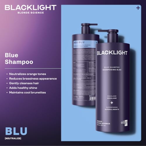OLIGO PROFESSIONNEL - Blacklight Blue Shampoo - Sulfate-Free Blue Shampoo for Blonde and Color Hair - Revive Treated Hair - Refreshes Faded Highlights - 11 Amino Acids and Moisturizing Formula - 8.5oz
