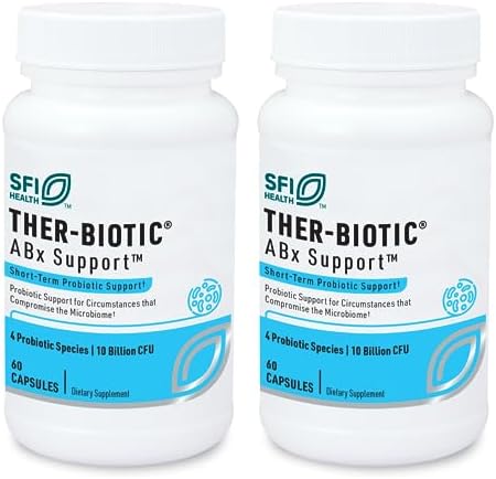 Klaire Labs SFI Health ABX Support Probiotic - 10 Billion CFU Supplement for Support During Antibiotic Therapy, Hypoallergenic & Non-Dairy (28 Capsules) | 10 Billion CFU Supplement for Support During Antibiotic Therapy, Hypoallergenic & Non-Dairy