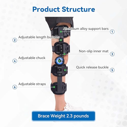 Hinged ROM Knee Brace, Adjustable Post Op Immobilizer for ACL MCL Recovery Walking Exercises