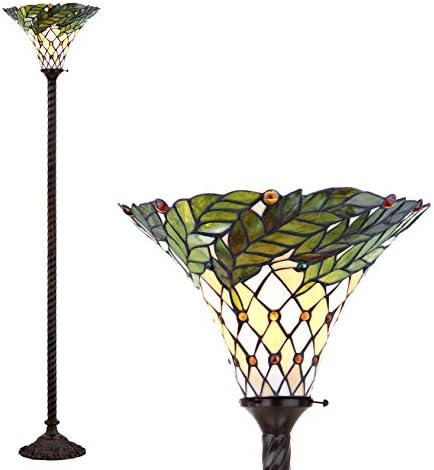 JONATHAN Y 71" Botanical Tiffany-Style Metal Torchiere Floor Lamp, Bronze | Handcrafted Stained Glass Bowl Shade, Traditional Standing Uplight