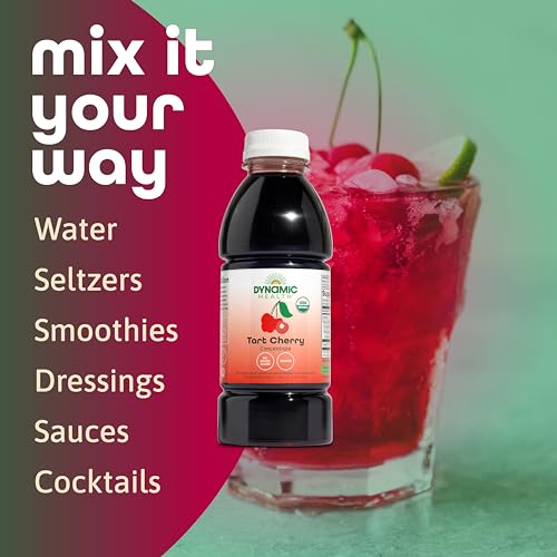 DYNAMIC HEALTH Organic 100% Tart Cherry Juice Concentrate, 32 fl oz | Antioxidant Support, Unsweetened, No Additives, 31 Servings, Vegan, Gluten Free