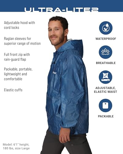 FROGG TOGGS Men's Ultra-lite2 2-Layer Waterproof Breathable Rain Jacket | Sealed seams, adjustable hood, storm flap, zippered chest pocket