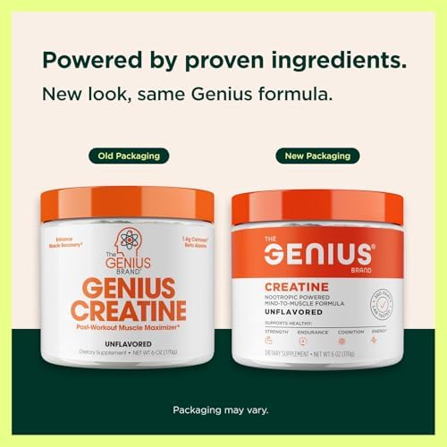 Genius Creatine Powder, Sour Apple, 25 Servings | Ultra-Pure Creatine Monohydrate with Beta-Alanine and Nootropics for Strength, Muscle and Performance Support
