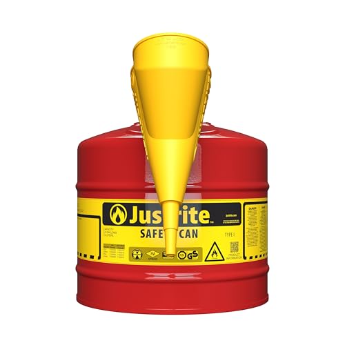 Justrite 7150112 Safety Can with Funnel, 5 Gallon Capacity, Red